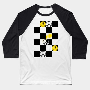 Checkered Smiley Face & Peace Sign Baseball T-Shirt